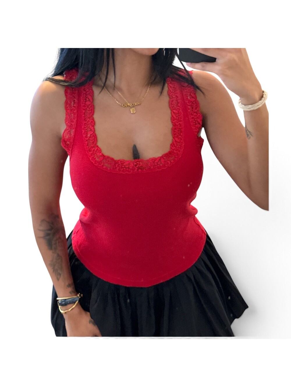 American Living Red Lace Trim Ribbed Tank Top